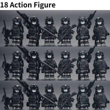 (Black Action Figure) 18pcs Blocks Building Military Figures Police Special Forces Dolls Puzzle Toy