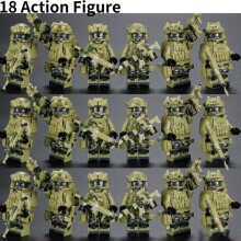 (Green Action Figure) 18pcs Blocks Building Military Figures Police Special Forces Dolls Puzzle Toy