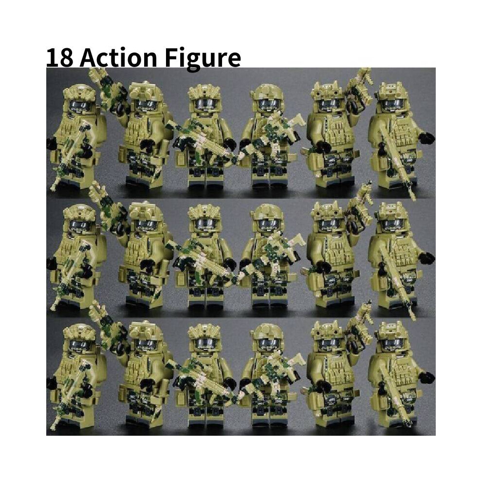 Dinamr ( Action Figure) 18Pcs Blocks Building Military Figures Police Special Forces Dolls Puzzle Toy Green