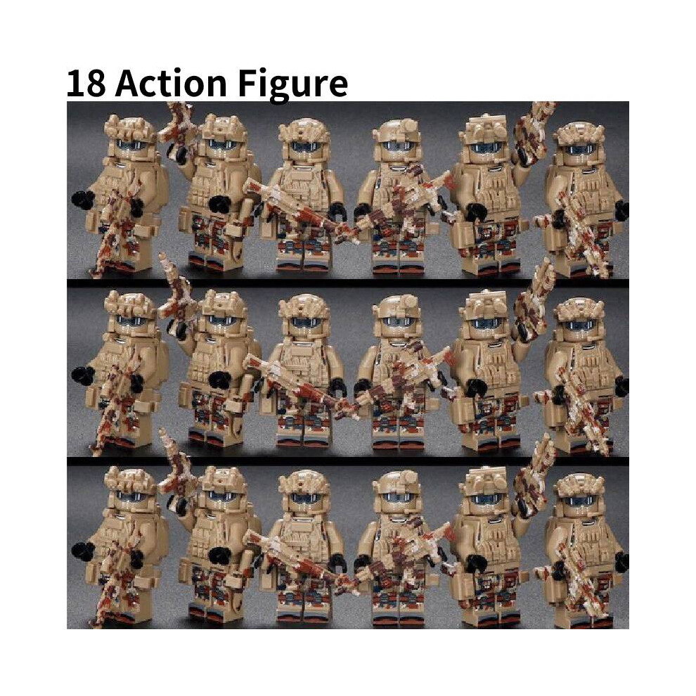 Dinamr ( Action Figure) 18Pcs Blocks Building Military Figures Police Special Forces Dolls Puzzle Toy Brown