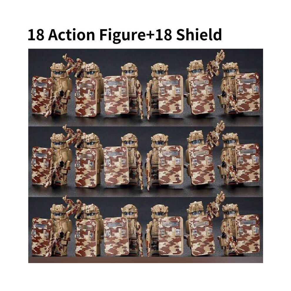 (Brown Shield) 18pcs Blocks Building Military Figures Police Special Forces Dolls Puzzle Toy