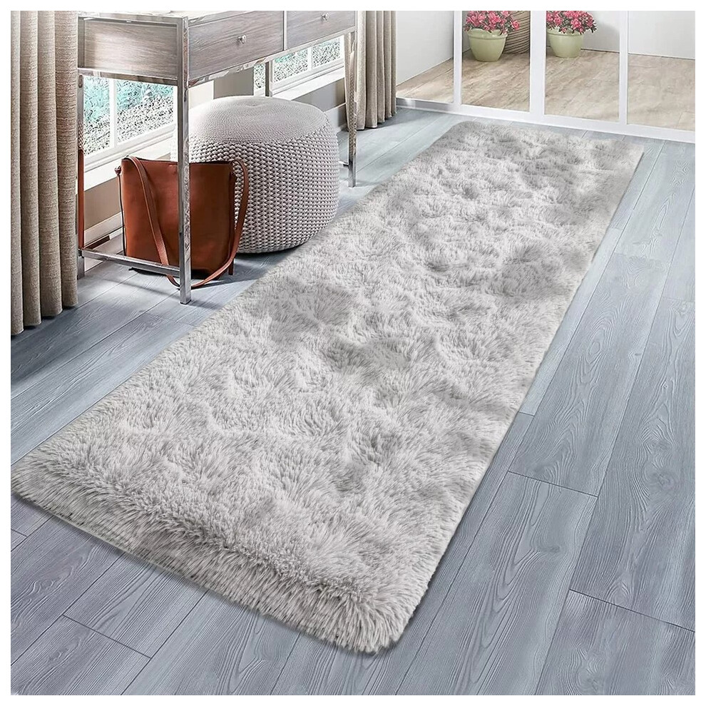 (80 x 300 cm (2 ft 6 in x 10 ft)-Large Runner, Silver Tye Dye) Non Slip Rug  Area Rug Living Room Bed Room