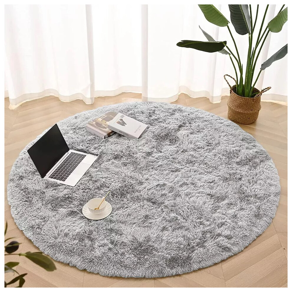 (120cm x 120cm (4ft x 4ft)-Round Rug, Silver Tye Dye) Non Slip Rug  Area Rug Living Room Bed Room