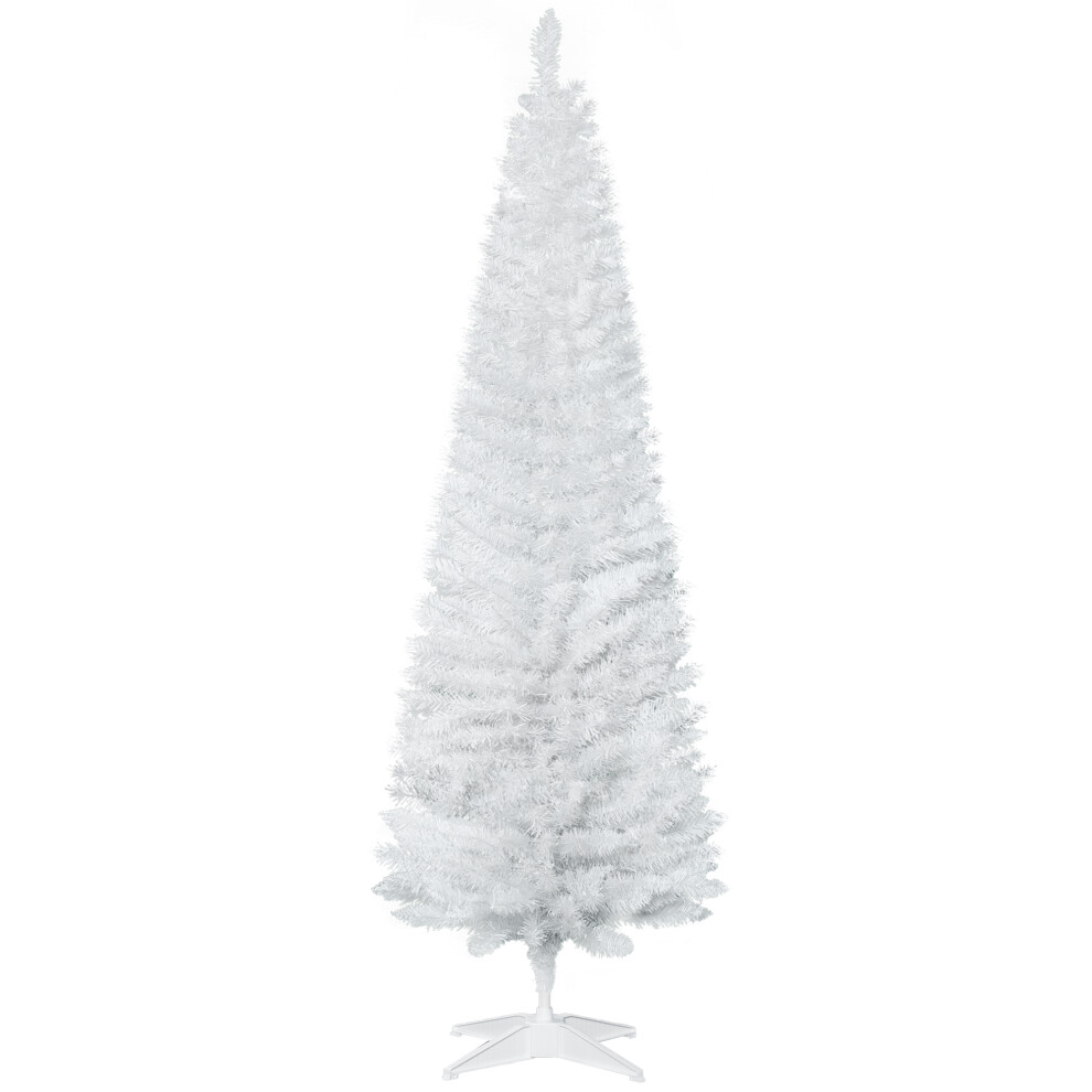 HOMCOM 6FT Pencil Slim Artificial Christmas Tree with Study Stand Tips White