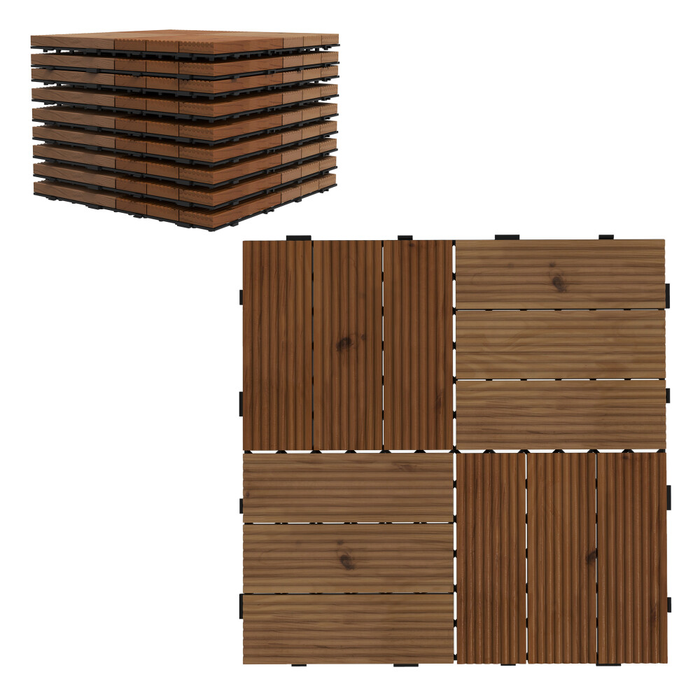 9 Pcs Wooden Interlocking Decking Tiles 30 x 30cm Outdoor Flooring Tiles