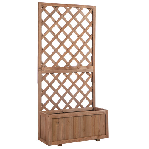 Outsunny Flower Stand Plant Shelf Outdoor Pine w/ Trough Planter, Orange - Back Net Board, 72.5x31.5x149.5 cm, 25 kg, Model 845-127