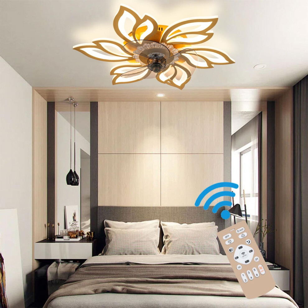 LED Ceiling Fan Light Dimmable Living Room Chandelier Lamp With Remote Control