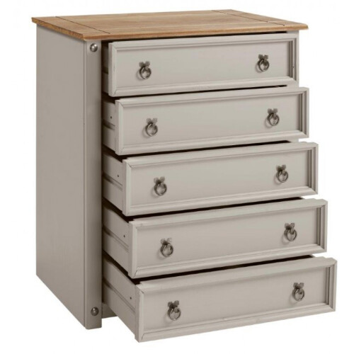 Mercers Furniture Corona Grey Wax Small 5 Drawer Chest Solid Wooden Pine bedroom 2