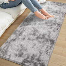 (Silver, 60 X 220 cm) Fluffy Rugs Anti-Slip Large Shaggy Rug Super Soft Mat Living Room Bedroom Carpet
