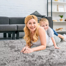 (Silver, 160 X 230 cm) Fluffy Rugs Anti-Slip Large Shaggy Rug Super Soft Mat Living Room Bedroom Carpet