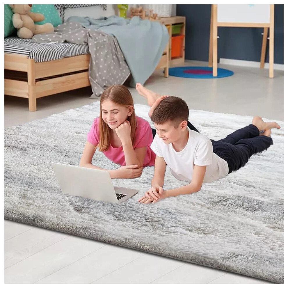 (Silver, 120 X 170 cm) Fluffy Rugs Anti-Slip Large Shaggy Rug Super Soft Mat Living Room Bedroom Carpet