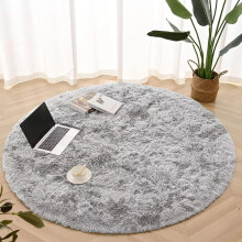 (Silver, 120 X 120 cm-Round Rug) Fluffy Rugs Anti-Slip Large Shaggy Rug Super Soft Mat Living Room Bedroom Carpet