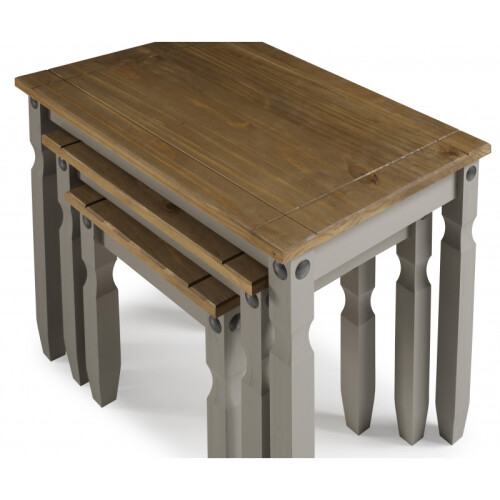 Mercers Furniture Corona Grey Nest of Tables Wax Solid Pine 2