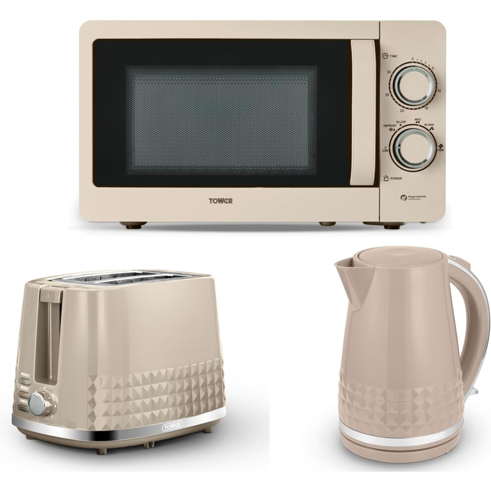 Tower Solitaire Jug Kettle Toaster T24042MSH Microwave Latte & Chrome