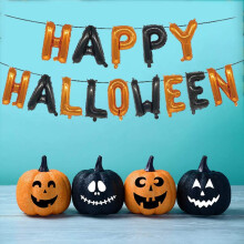 (1set, A) Giant Standing Halloween Pumpkin Skull Balloons Witch Cat Boo Inflatable Foil Ballon