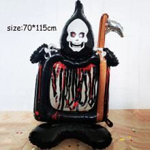 (1pcs L, as picture) Giant Standing Halloween Pumpkin Skull Balloons Witch Cat Boo Inflatable Foil Ballon