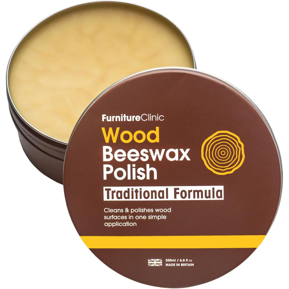 Furniture Clinic Beeswax Polish for Wood & Furniture 200ml Natural Beeswax for All Wood Types and Colours - Protect & Enhance Any Wooden Surface