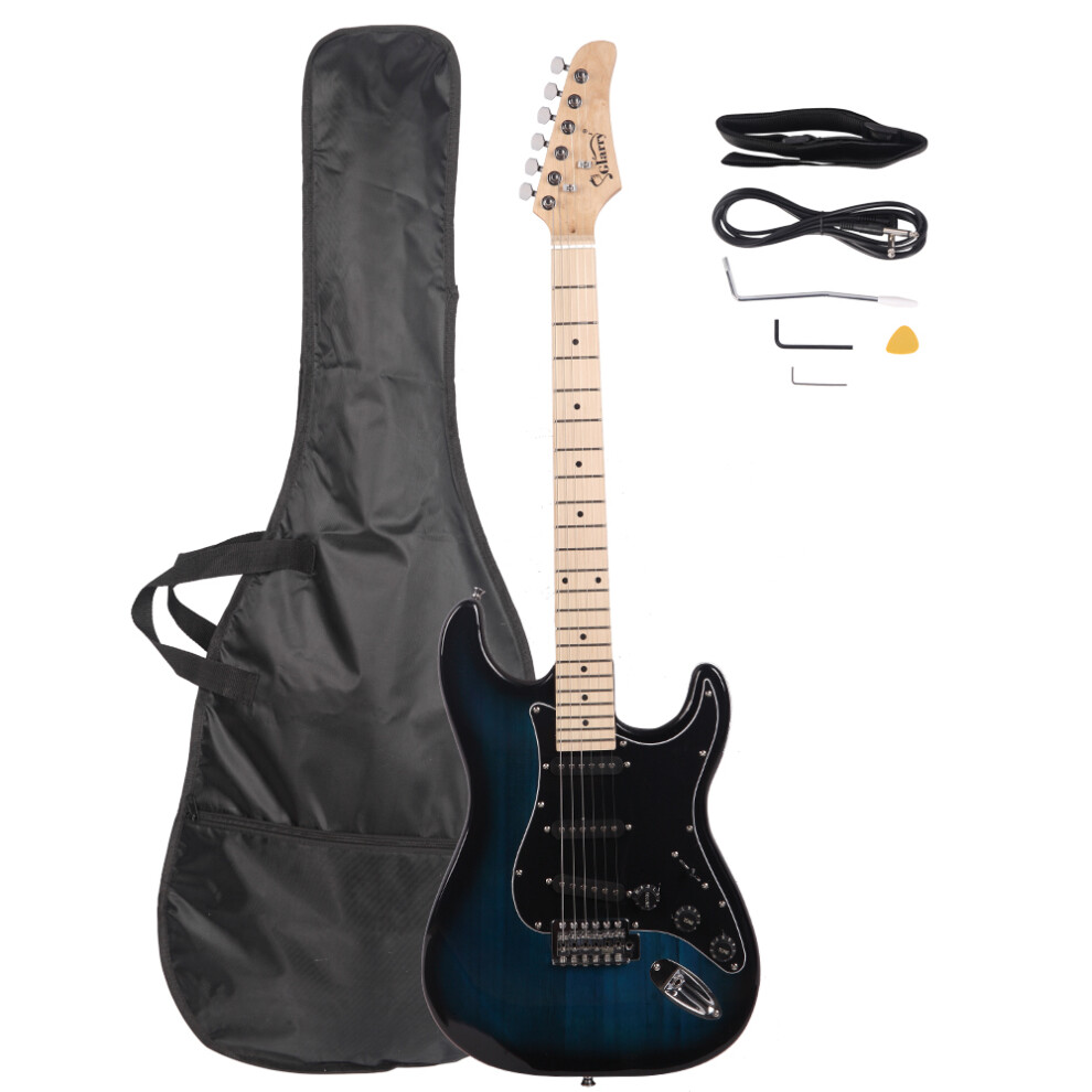 Glarry GST 6 String 3 Single Pickup Electric Guitar W/ Bag Strap Pick Tools Blue