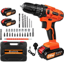 (Orange , With Two Batteries) ordless Power Drill Set with Lithium-Ion Battery Electric Screwdriver Kit 2 Speed Combi Drill, 25+1 Torque 3/8" Keyless Chuck