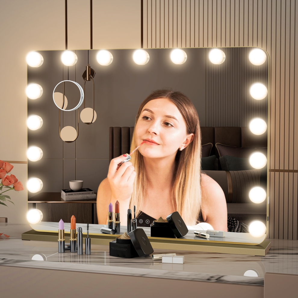 (17 LED Gold) Hollywood make-up mirror 15/18 Bulb Lighting w/USB