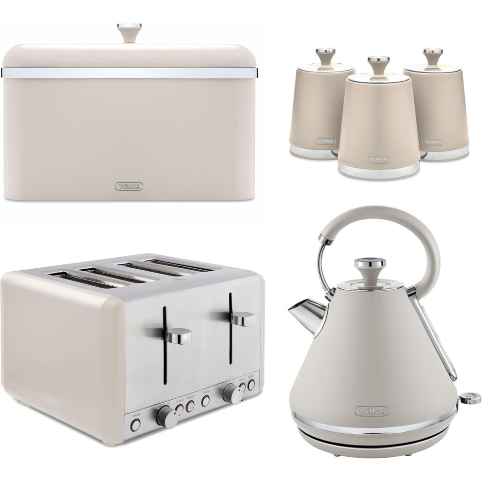 Tower Cavaletto Kettle Toaster Bread Bin & Canisters in Latte & Chrome