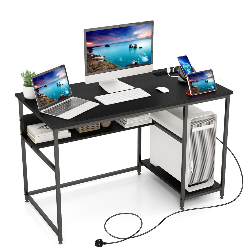 120CM Computer Desk with Power Outlet Office Workstation W/ CPU Stand