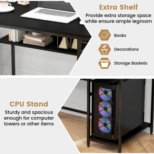 Casart 120CM Computer Desk with Power Outlet Office Workstation W/ CPU Stand 1