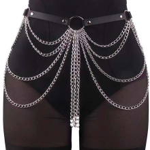 (Belly Chains) Women Sexy Body Chain Jewelry Pu Leather Waist Belt With Chains Festival Chain