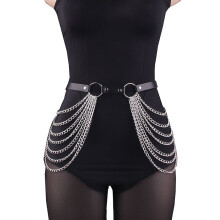 (Belly Chains) Women Sexy Body Chain Jewelry Pu Leather Waist Belt With Chains Festival Chain