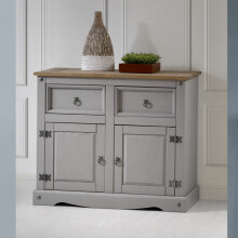 Corona Grey Wax 2 Door Sideboard Solid Wood Pine Cabinet