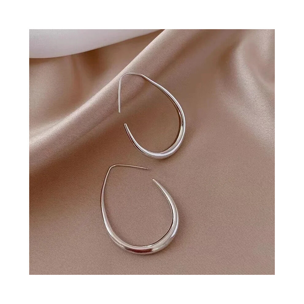 (Silver) Hot Sale Geometric Oval Hoop Earrings for Women Simple Desgin Earrings Party