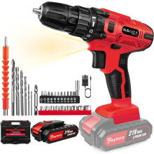 (Red, With One Battery) ordless Power Drill Set with Lithium-Ion Battery Electric Screwdriver Kit 2 Speed Combi Drill, 25+1 Torque 3/8" Keyless Chuck