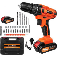 (Orange , With One Battery) ordless Power Drill Set with Lithium-Ion Battery Electric Screwdriver Kit 2 Speed Combi Drill, 25+1 Torque 3/8" Keyless Chuck