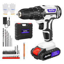 (White, With One Battery) ordless Power Drill Set with Lithium-Ion Battery Electric Screwdriver Kit 2 Speed Combi Drill, 25+1 Torque 3/8" Keyless Chuck