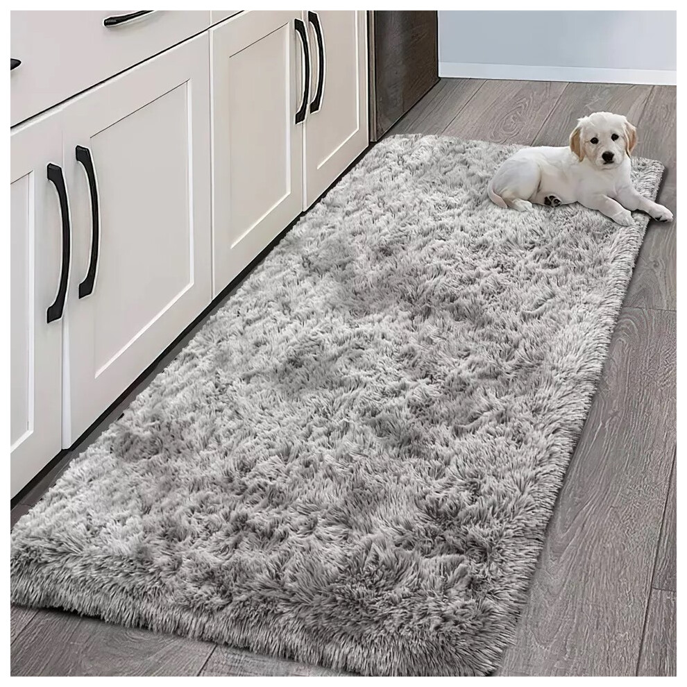 (Silver Tye Dye, 60cm x 220cm (2ft x 7ft 3")) Large Shaggy Rug Thick Pile Door Mat Runner Carpet