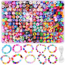 1000PCS Polymer Clay Beads Bracelet Making kit, 24 Style Cute Fun Beads Fruit Flower Animal Cake Butterfly Heart Beads Charms for Jewelry Necklace Ear