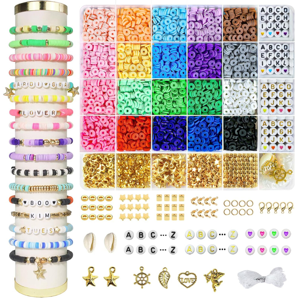 Veeki 3400 Pcs Clay Beads Bracelet Making Kit, Friendship Bracelet Kit For Jewelry Making, Flat Polymer Heishi Beads With Charms, Gifts Crafts Set For Girls