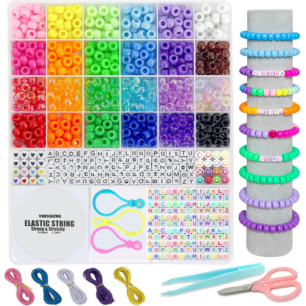 1000PCS Bracelet Making Kit, Friendship Jewelry Necklace Bracelet kit 24 Colors 9mm Pony Beads for Bracelet Making Beads, Letter Bead for Jewelry Maki