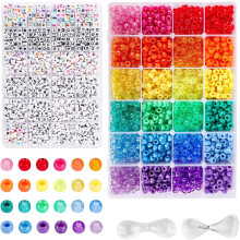 4000pcs Pony Beads Kit, 2400pcs Rainbow Kandi Beads and 1600pcs Letter Beads, 24 Colors Plastic Craft Beads Bulk for Bracelets Jewelry Making with 20m