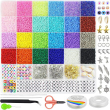 28000pcs 2mm Glass Seed Beads for Jewelry Making Kit, Small Beads Friendship Bracelets Making Kits, Tiny Waist Beads Kit with Letter Beads, DIY Art Cr
