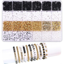 Bracelet Making Kit Friendship Gold Beads Clay Beads Jewelry&Bracelet Making Kit for Teen Girls Charm Bracelet Maker Set with Letter Beaded Kit for Te