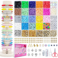 5300 Clay Beads Bracelet Making Aesthetic Kit, Polymer Heishi Preppy Letter Beads for Friendship Bracelet, Pearl Disc Beads Charms for Jewelry Making,