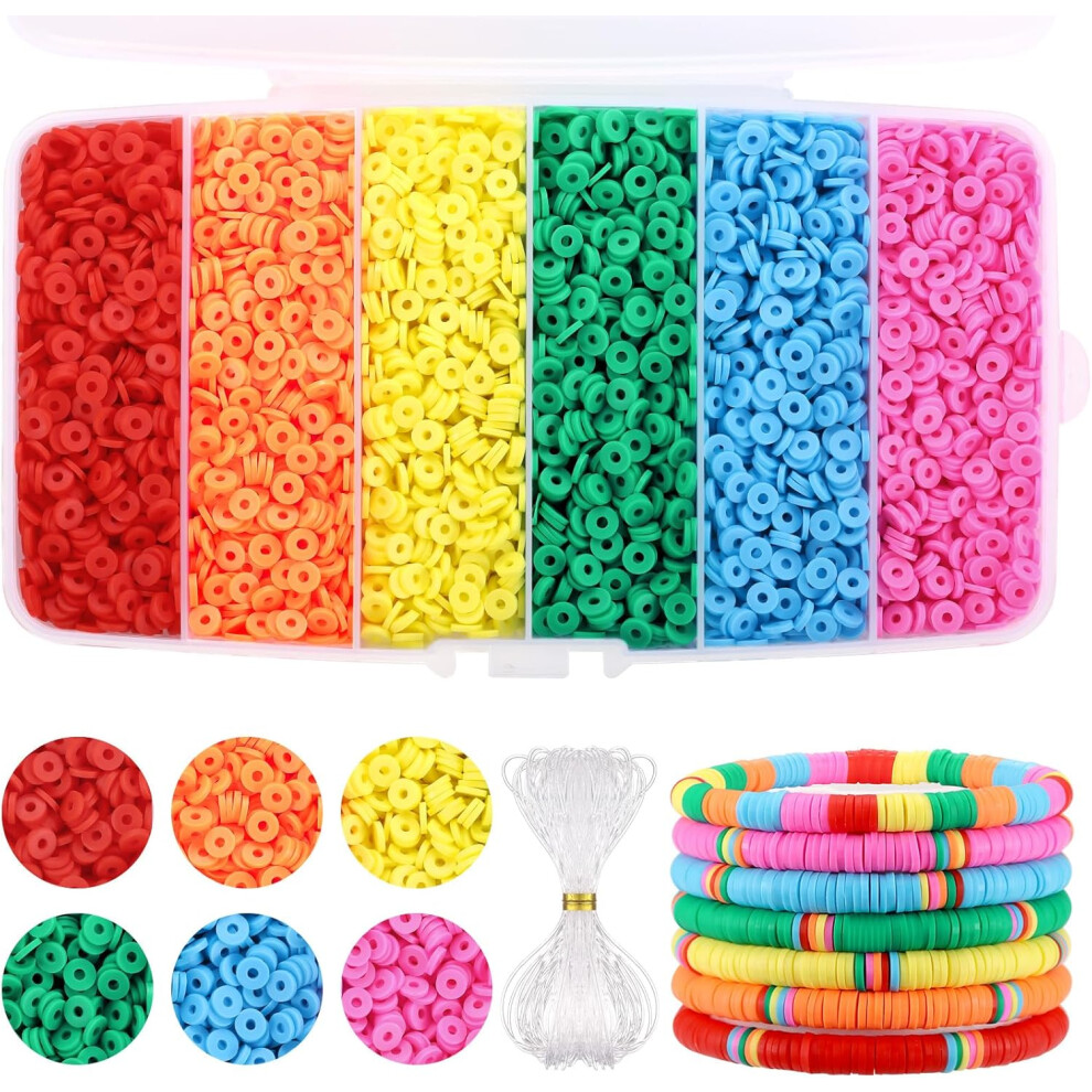 6000 Pcs Clay Beads Bracelet Making kit, Rainbow Heishi Beads Polymer Clay Beads for Jewelry Making, Friendship Bracelet Kit for Girls Adults Gift (6m