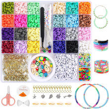 6500Pcs Clay Beads for Bracelet Making, 24 Colors Flat Round Polymer Clay Heishi Beads for Friendship Jewelry Making kit, with Charms for Bracelets Ne