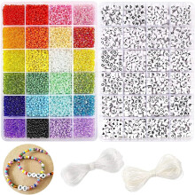 12000pcs 3mm Glass Seed Beads for Bracelets Making Kit with Letter Alphabet Beads, Friendship Bracelet Kits 8/0 Craft Bead for Jewelry Making Necklace