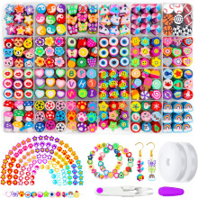 480PCS Fruit Flower Polymer Clay Beads, 24 Style Cute Heart Mushroom Clay Beads Charms for Jewelry Necklace Earring Making, DIY Bracelet Making Kit Ac