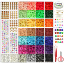 7200pcs Clay Bead for Bracelet Making Kit, 30 Colors Spacer Heishi Beads Flat Round Polymer Clay Beads with Jewelry Making Supplies Beads,Crafts Gifts