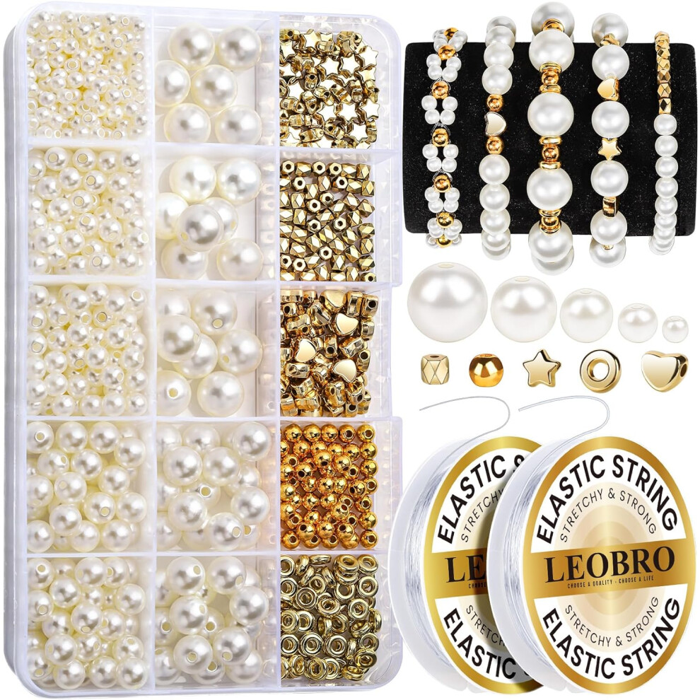 Pearl Beads for Bracelet Making, 720PCS Bracelet Making Kit Beads for Bracelets, Friendship Bead Bracelet Kit, Pearl Beads Gold Beads for Jewelry Maki