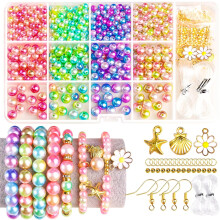 Pearl Beads for Jewelry Making, Iridescent Bead Bracelet Making Kit for Adults, Pearls for Crafting, Friendship Bracelets Pearl Beads for Bracelets, B