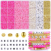 5000pcs Clay Beads Bracelet Making Kit Friendship Bracelet Beads Kit Heishi Beads Polymer Flat Round Clay Beads for Bracelets Jewelry Making with Lett